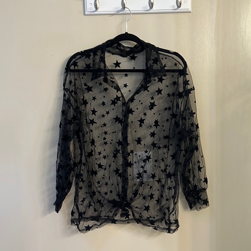 SHEIN MESH STAR LONG SLEEVE TOP SIZE 1XL